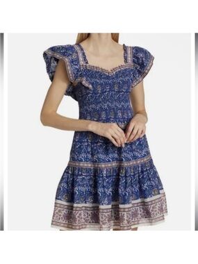 Sea New York Rosita Border Smocked Blue Paisley Minidress